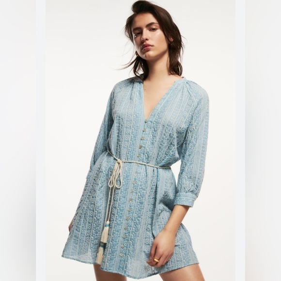 Zara Belted Embroidered Dress - Effortless Style with Bohemian Flair - Picture 1 of 11